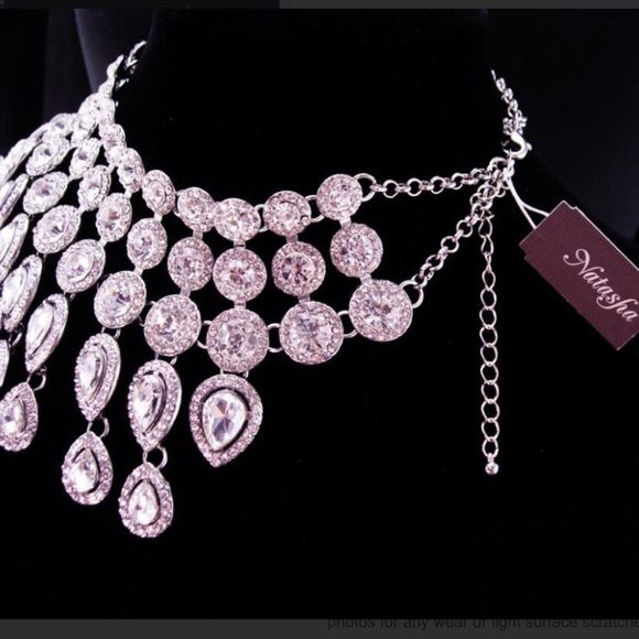 Crystal Drop Statement Bib Necklace - Picture 7 of 9